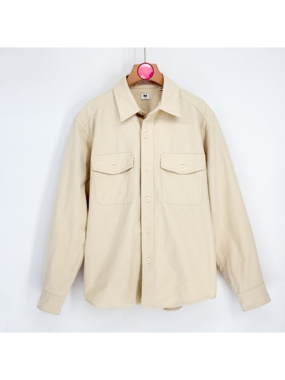 Uniqlo Jersey Shirt Jacket‎ Beige Military Style Stretch Overshirt Men's Size Sm